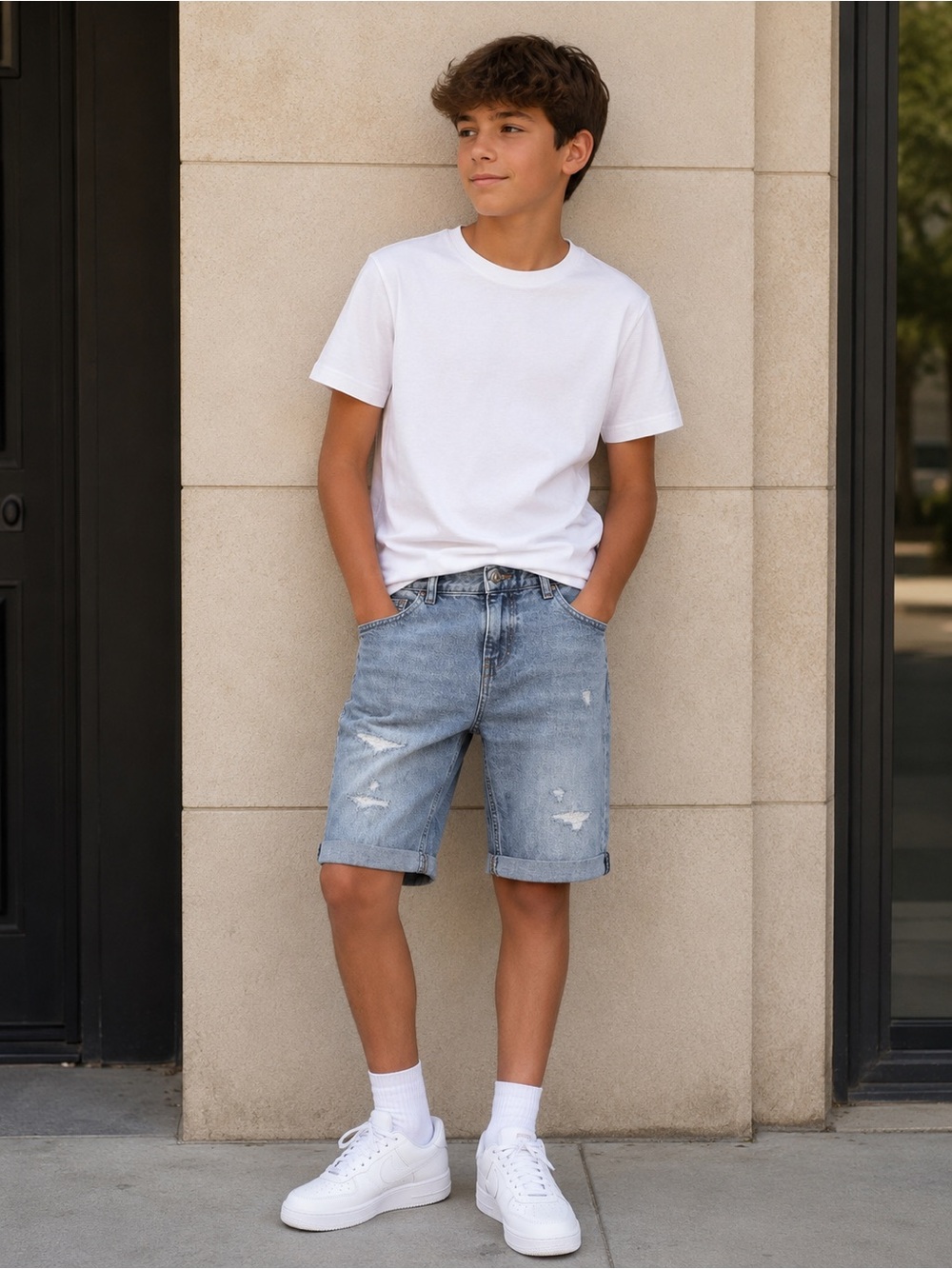 Guess Boys Light Blue Distressed Denim Shorts